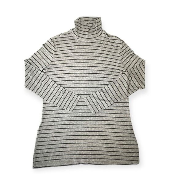 ATHLETA Women’s Gray Black Stripe Threadlight Long Sleeve Turtleneck Top Size Sm - Picture 2 of 7